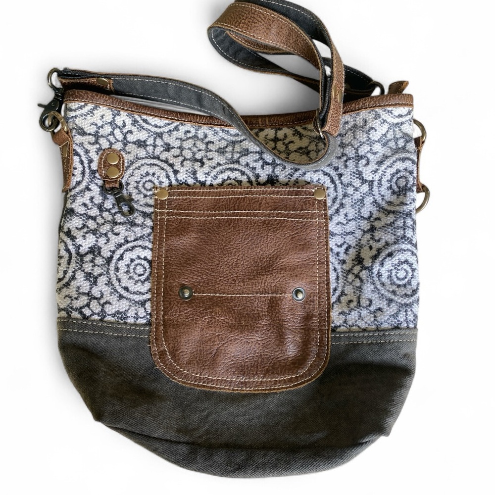 Myra Bag Canvas & Leather Crossbody Tote Shoulder Bag Boho Style